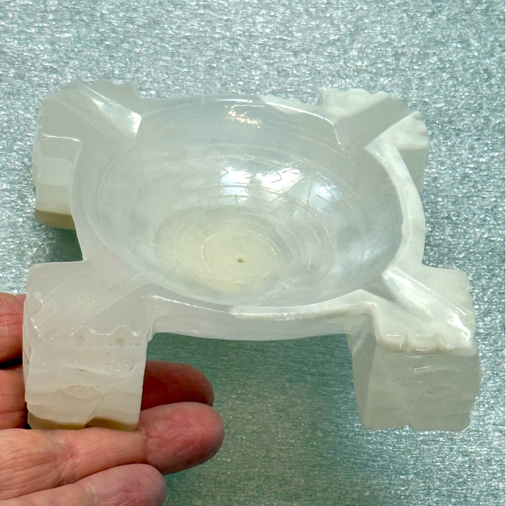 Final Price-Alabaster White Carved Stone Bowl,  Dresser Catch-all, Ash Tray, VTG